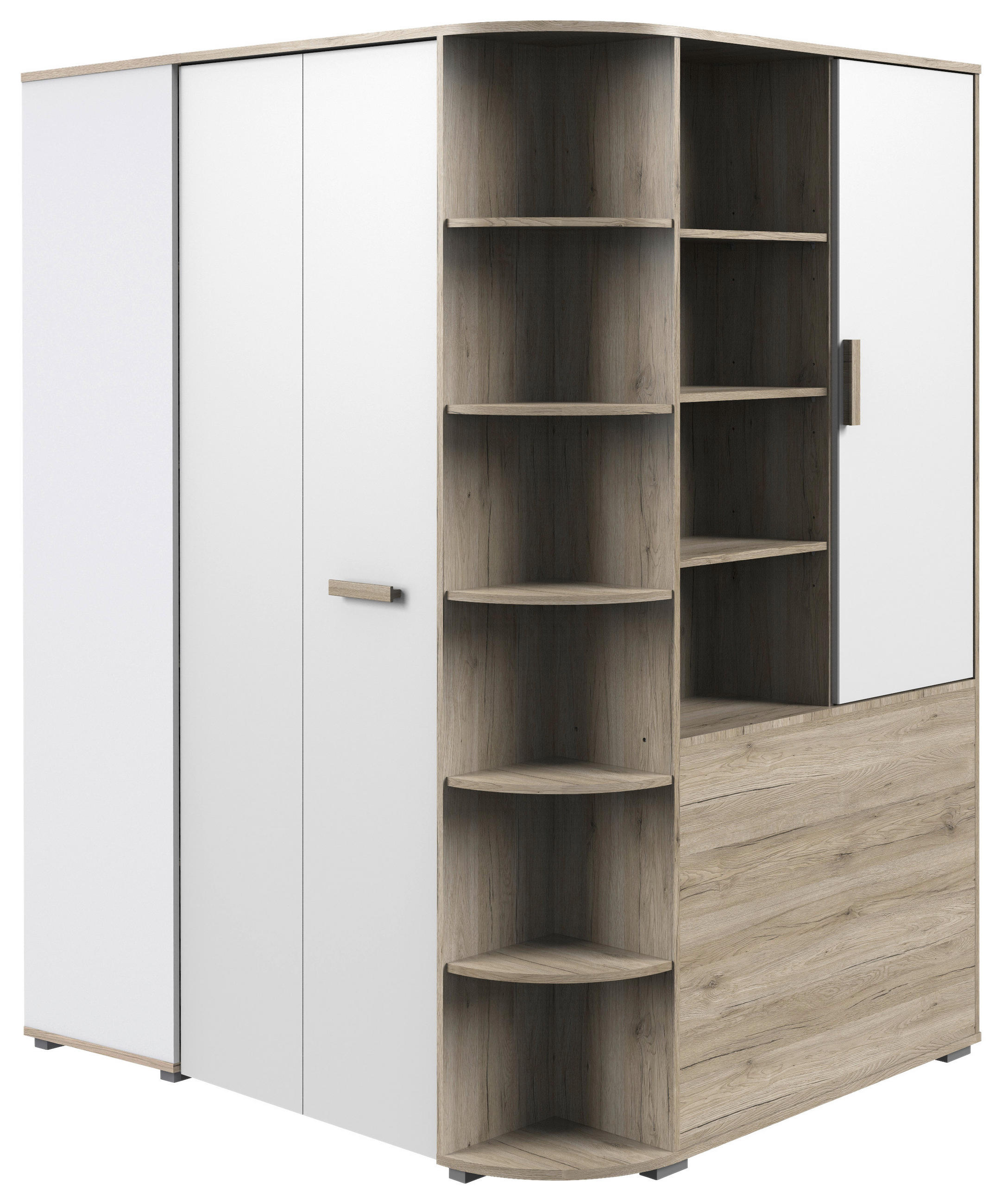 ROHOVÝ ŠATNÍK, 124/199/148 cm - biela/dub San Remo, Design, kompozitné drevo (124/199/148cm) - MID.YOU