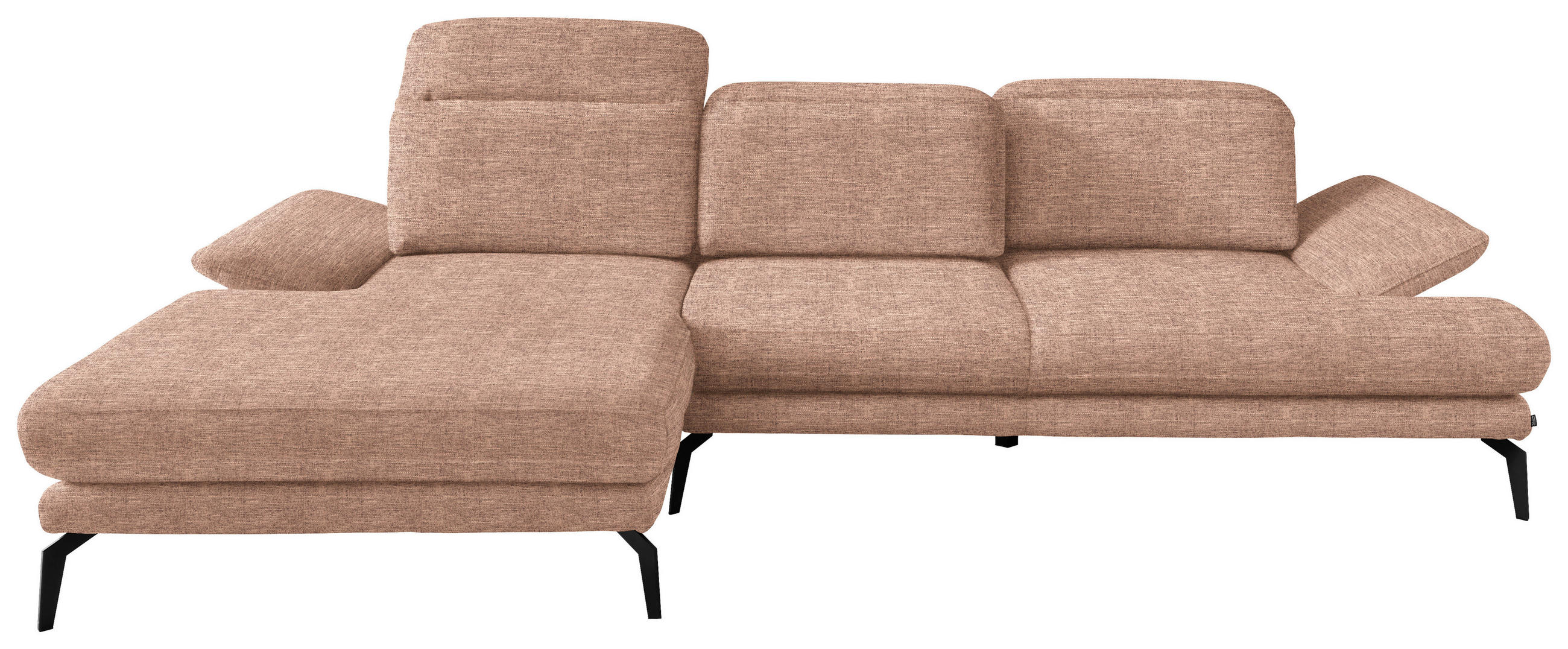 ECKSOFA inkl. Funktionen Hellbraun Webstoff Rücken echt, Armteilverstellung, Kopfteilverstellung, Sitztiefenverstellung  - Hellbraun/Schwarz, Design, Textil/Metall (180/289cm) - Stylife