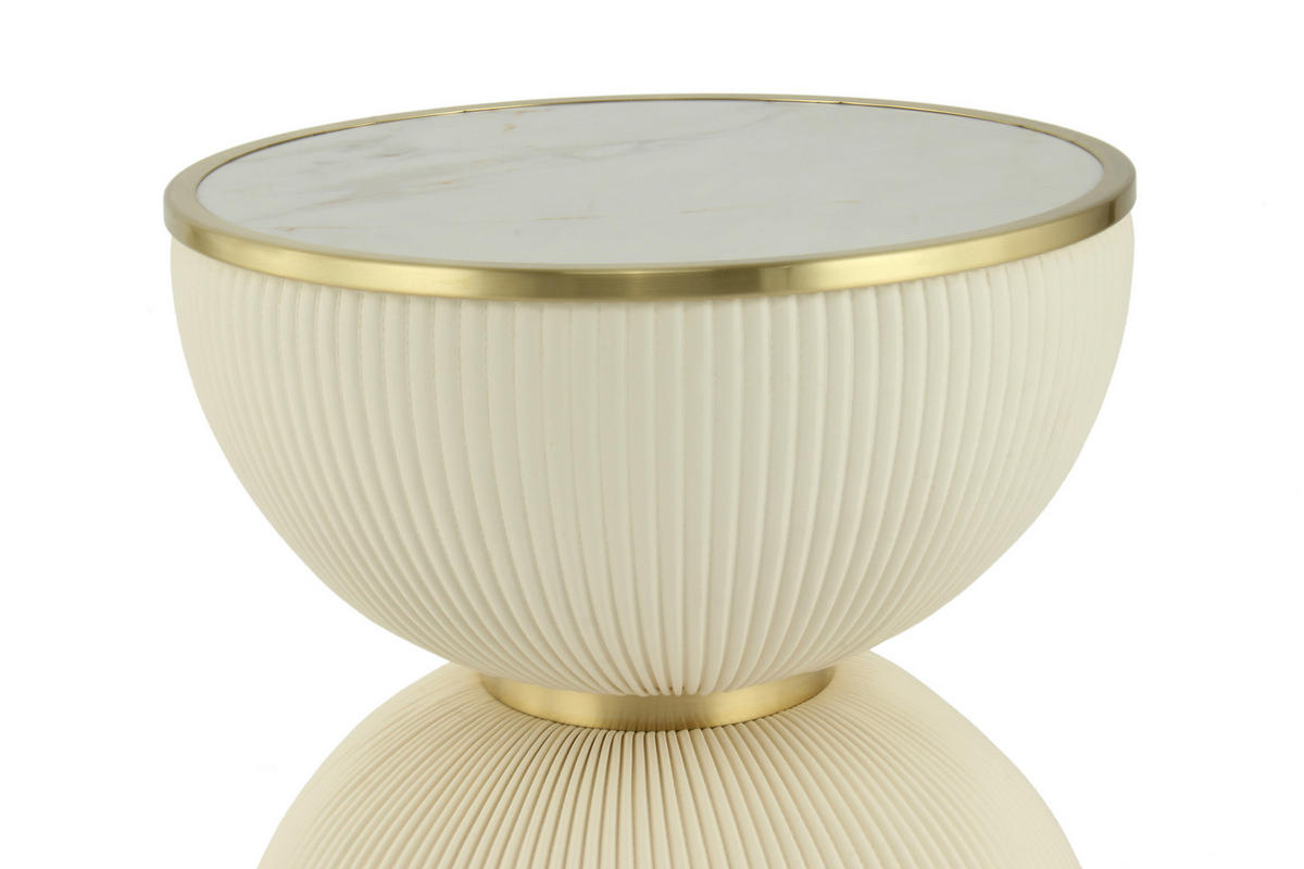 BEISTELLTISCH Creme rund  - Goldfarben/Creme, Design, Textil/Stein (47/51cm) - Kayoom