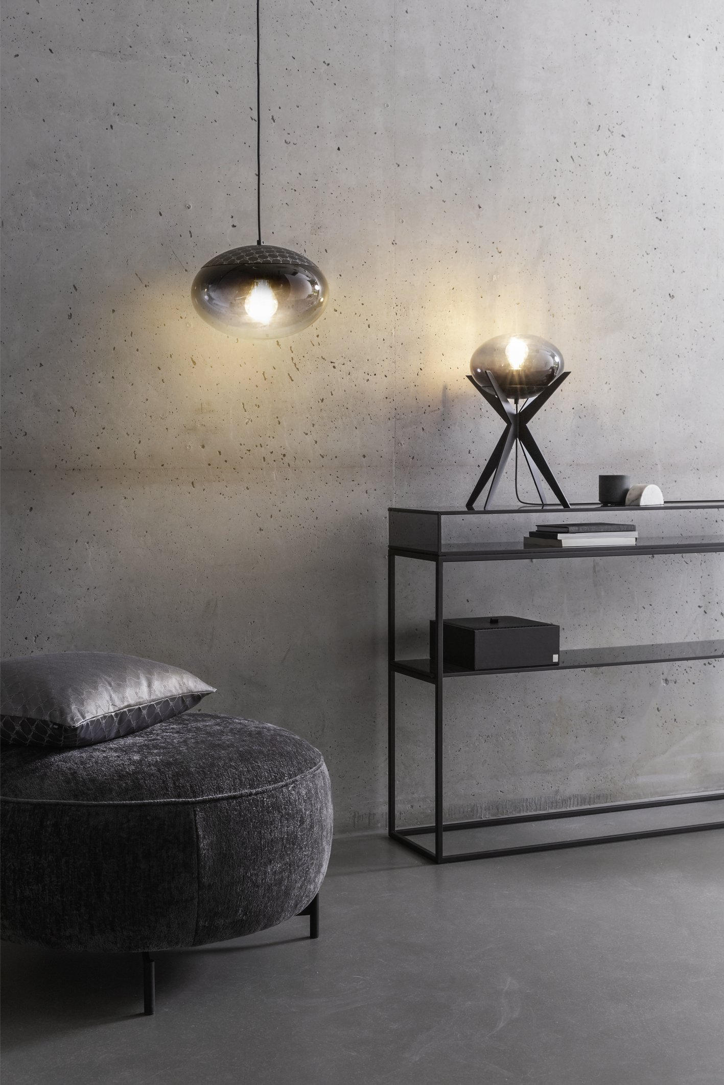 STOLNÍ LAMPA, E27, 32/46,5 cm  - šedá/černá, Lifestyle, kov/sklo (32/46,5cm) - Joop!
