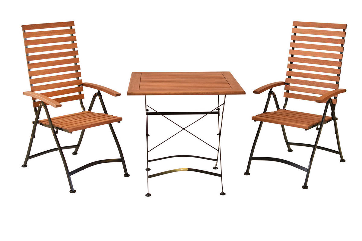 GARTENTISCHGRUPPE EukalyptusholzHartholz Stahl  - Graphitfarben/Naturfarben, KONVENTIONELL, Holz/Metall - Gardenson