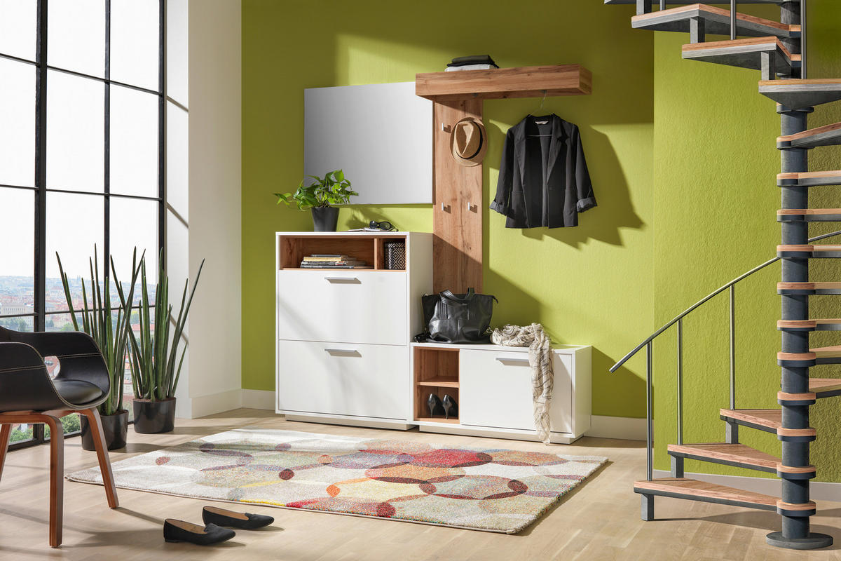 HALLMÖBEL  i 177/196/32 cm  - vit/ekfärgad, Design, trämaterial/glas (177/196/32cm) - Carryhome