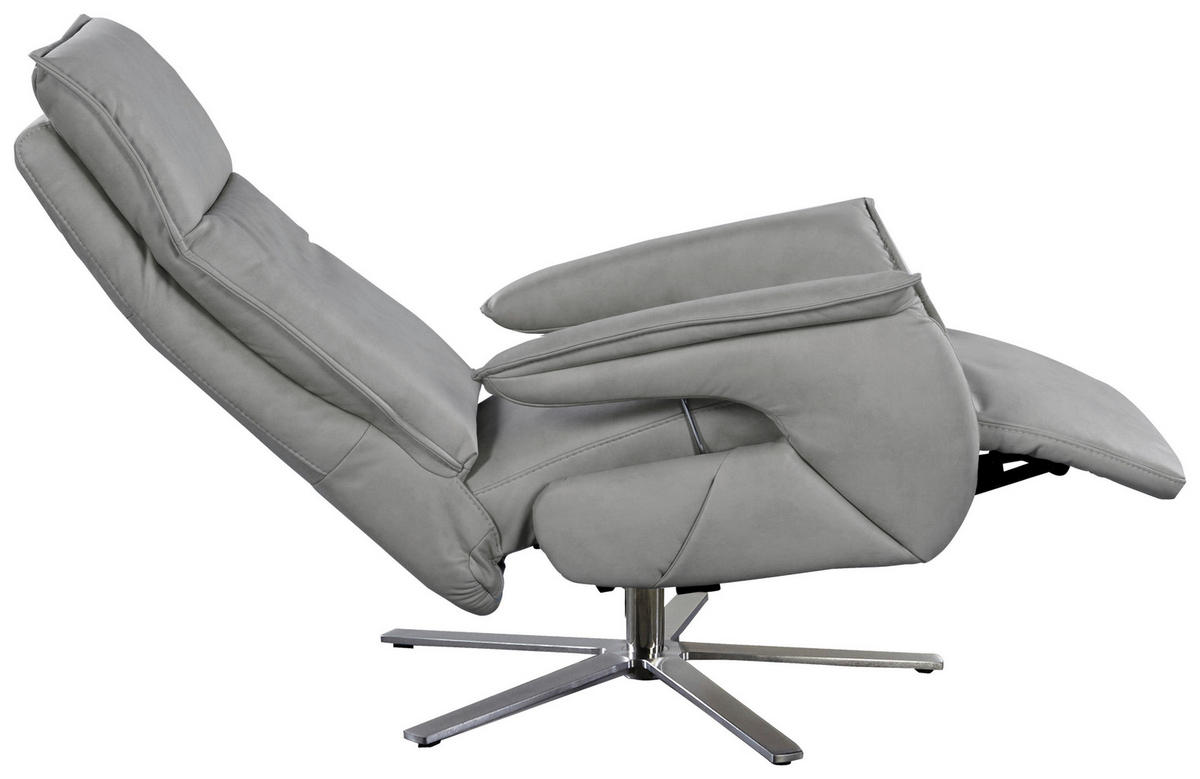 FERNSEHSESSEL in Hellgrau  - Edelstahlfarben/Hellgrau, Modern, Leder/Metall (77/116/80cm) - Livetastic