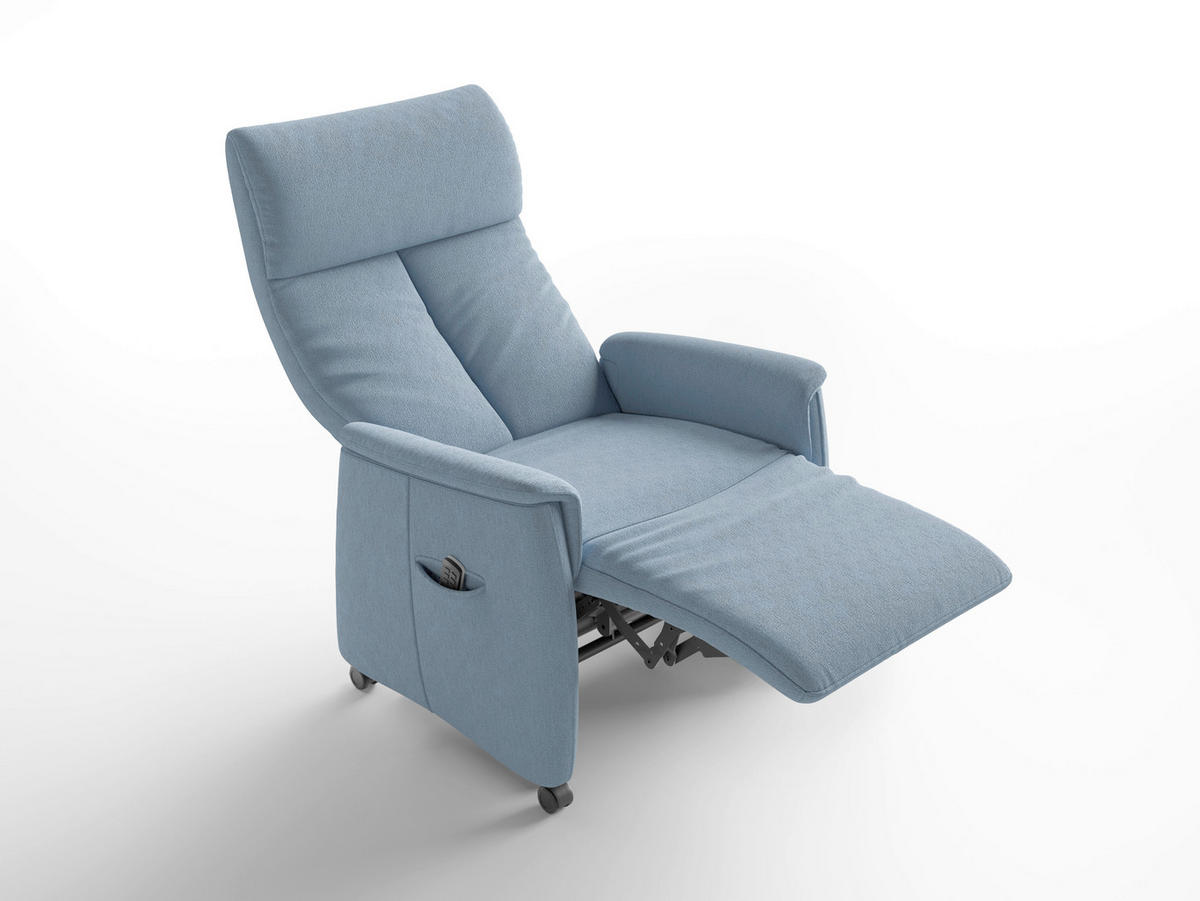 RELAXSESSEL TV CREMONA COMFORT E S1 Flachgewebe Kopfteilverstellung, Fußteilverstellung, Rücken echt    - Schwarz/Hellblau, Basics, Kunststoff/Textil (76/110/84cm) - Sit & More