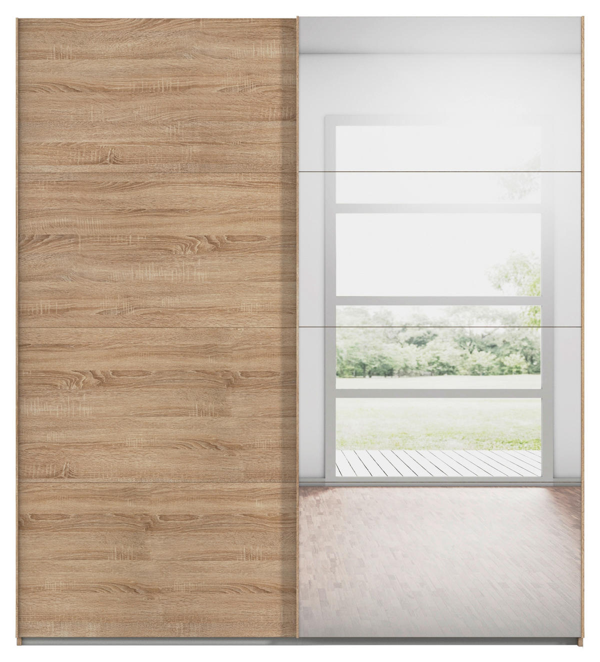 SCHWEBETÜRENSCHRANK 201/223/68 cm 2-türig Sonoma Eiche  - Sonoma Eiche, Design, Glas/Holzwerkstoff (201/223/68cm) - Novel
