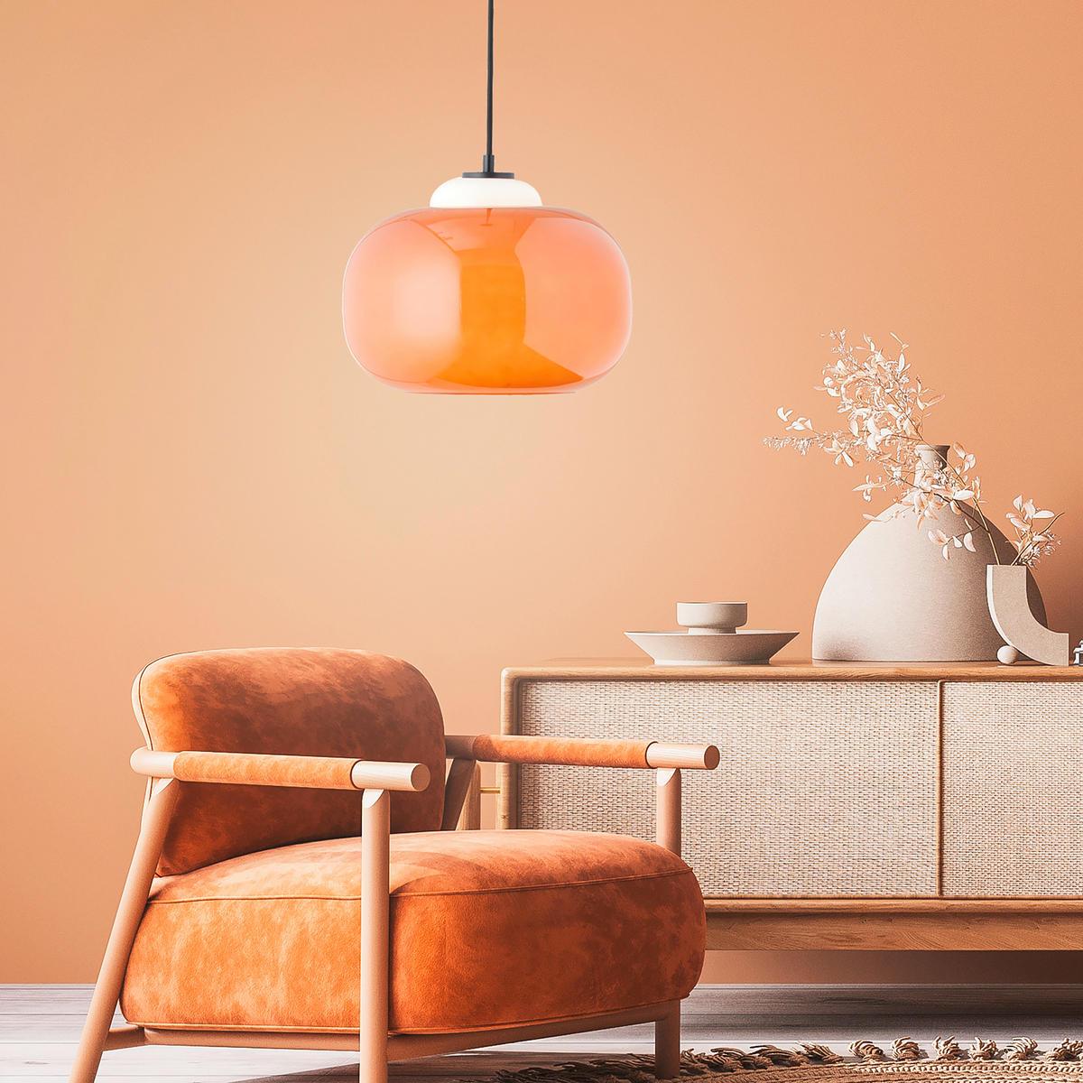 LAMPE À PENDENTIF 30/128,5 cm    - orange, Design, métal/verre (30/128,5cm) - Brilliant