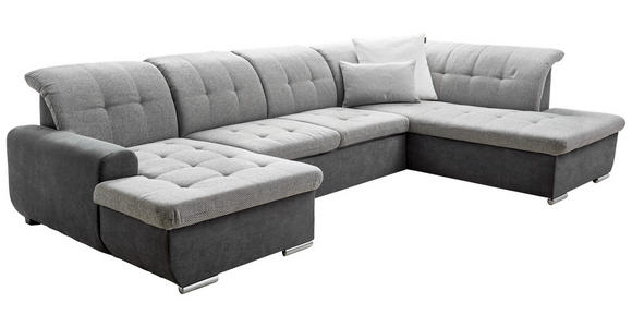 Wohnlandschaft inkl. Funktion Grau, Silberfarben Webstoff - Silberfarben/Grau, Design, Textil/Metall (145/342/208cm) - Cantus
