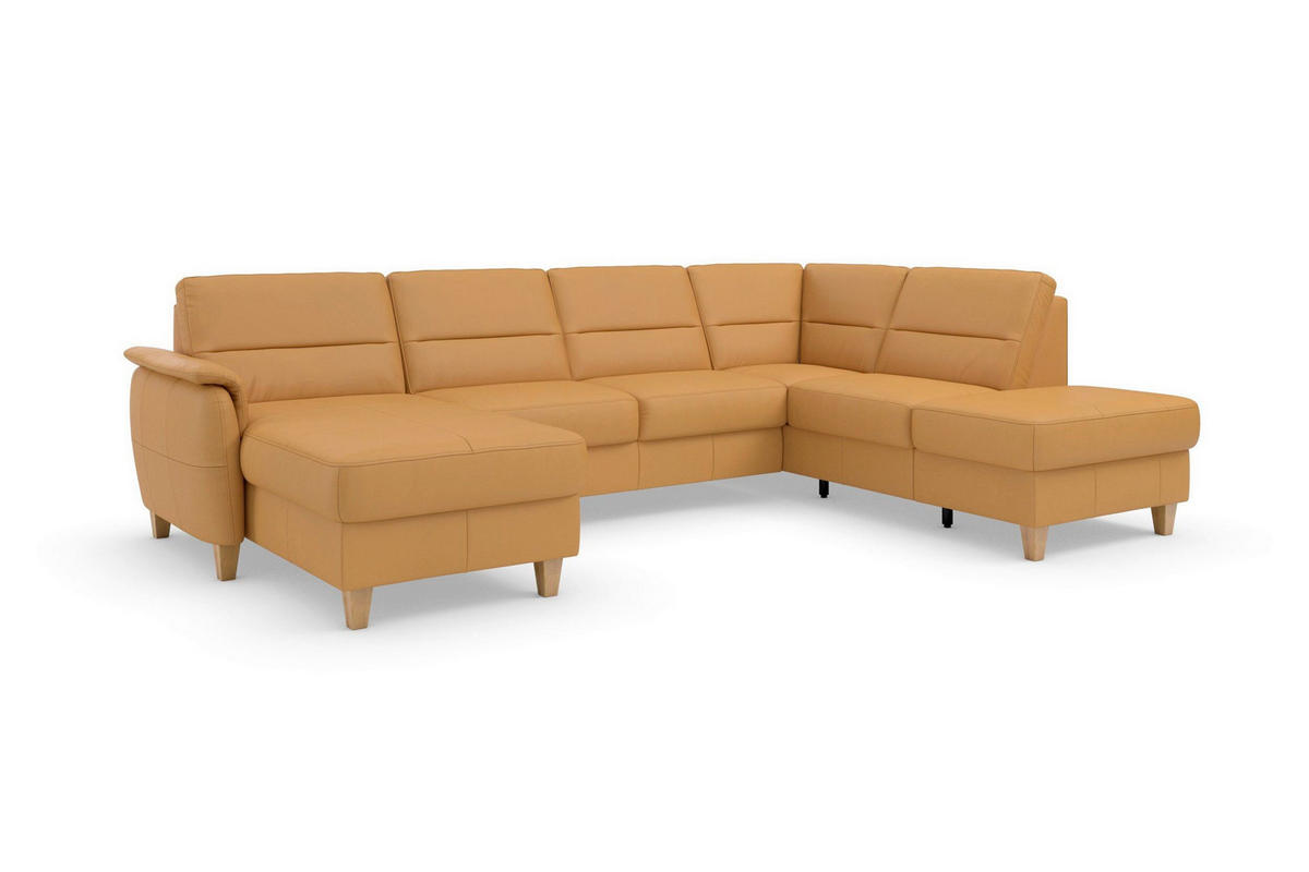 WOHNLANDSCHAFT PALMERA E Currygelb Echtleder  - Currygelb/Eichefarben, Basics, Leder/Holz (163/308/212cm) - Sit & More