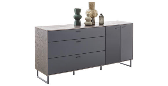 SIDEBOARD Schwarz, Eichefarben 178/84/44 cm - Eichefarben/Anthrazit, Design, Glas/Holz (178/84/44cm) - Novel