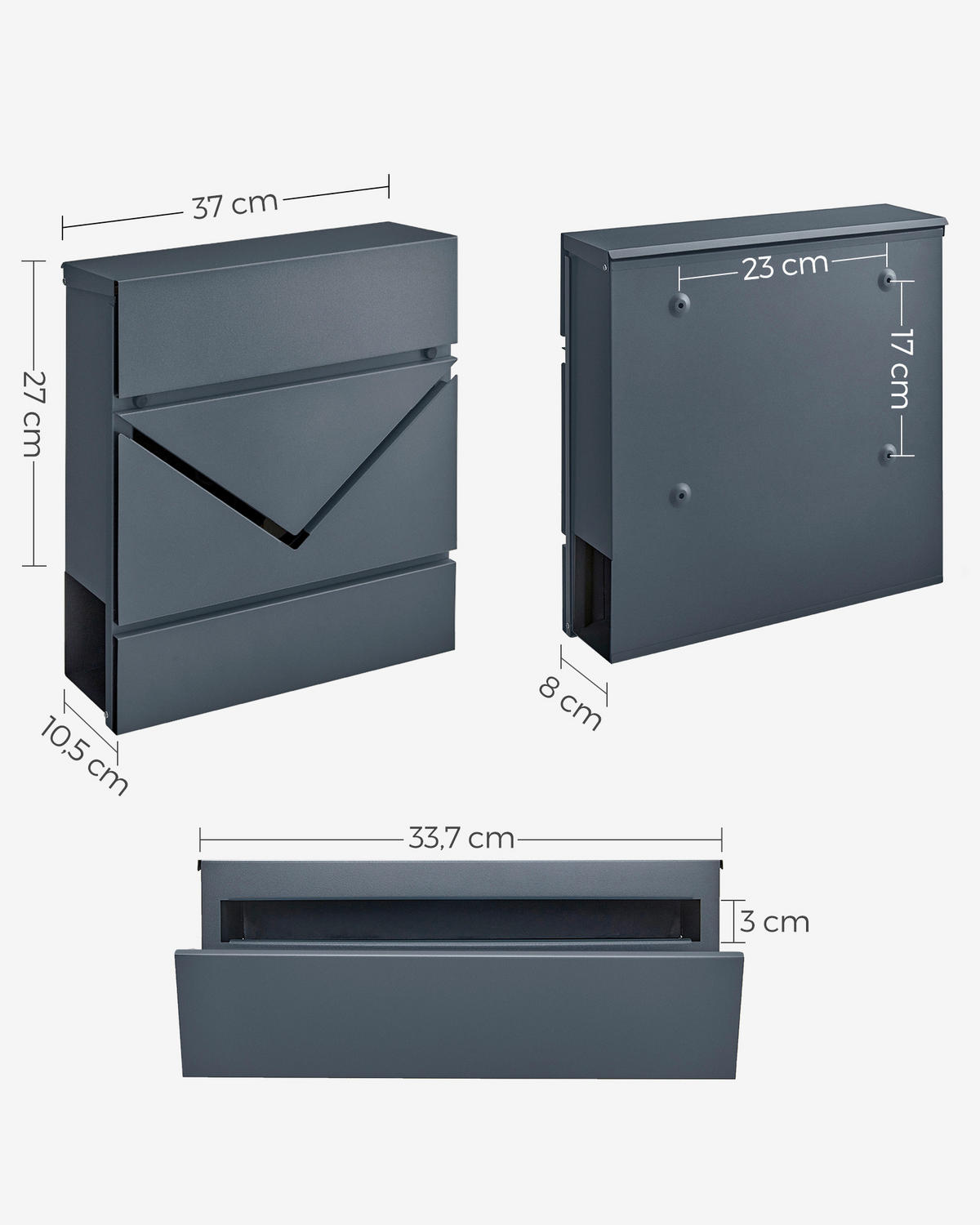 BRIEFKASTEN Grau  - Grau, Basics, Metall (37/37/10,5cm)