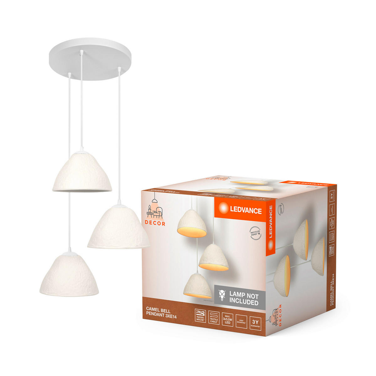 PENDELLEUCHTE 43,7/160,5 cm   - KONVENTIONELL, Papier/Metall (43,7/160,5cm) - Ledvance