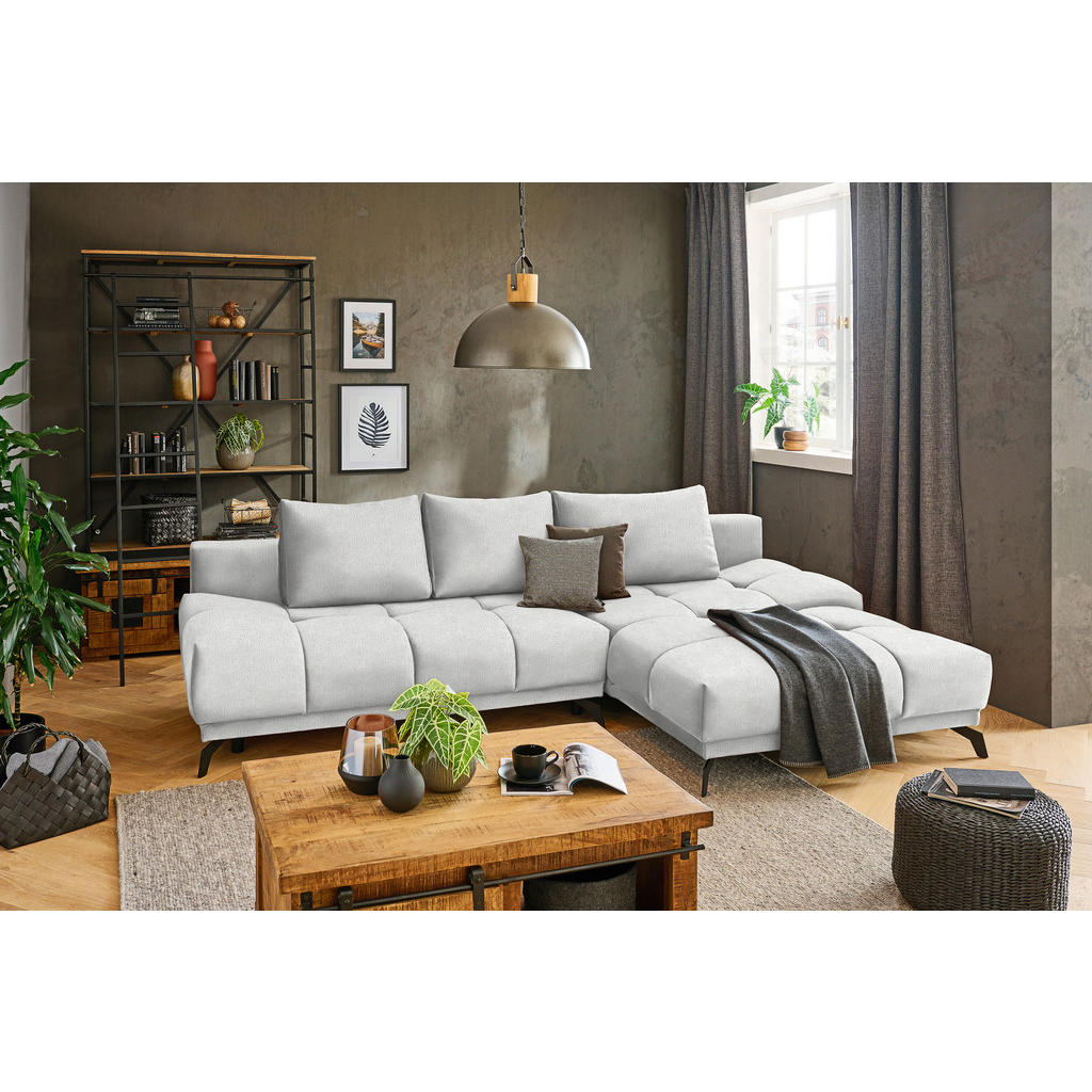 Thumbnail - Hom`in Ecksofa, Ecru, Textil, 5-Sitzer, Füllung: Schaumstoff, Ottomane rechts, L-Form, 290x182 cm, Stoffauswahl, seitenv...