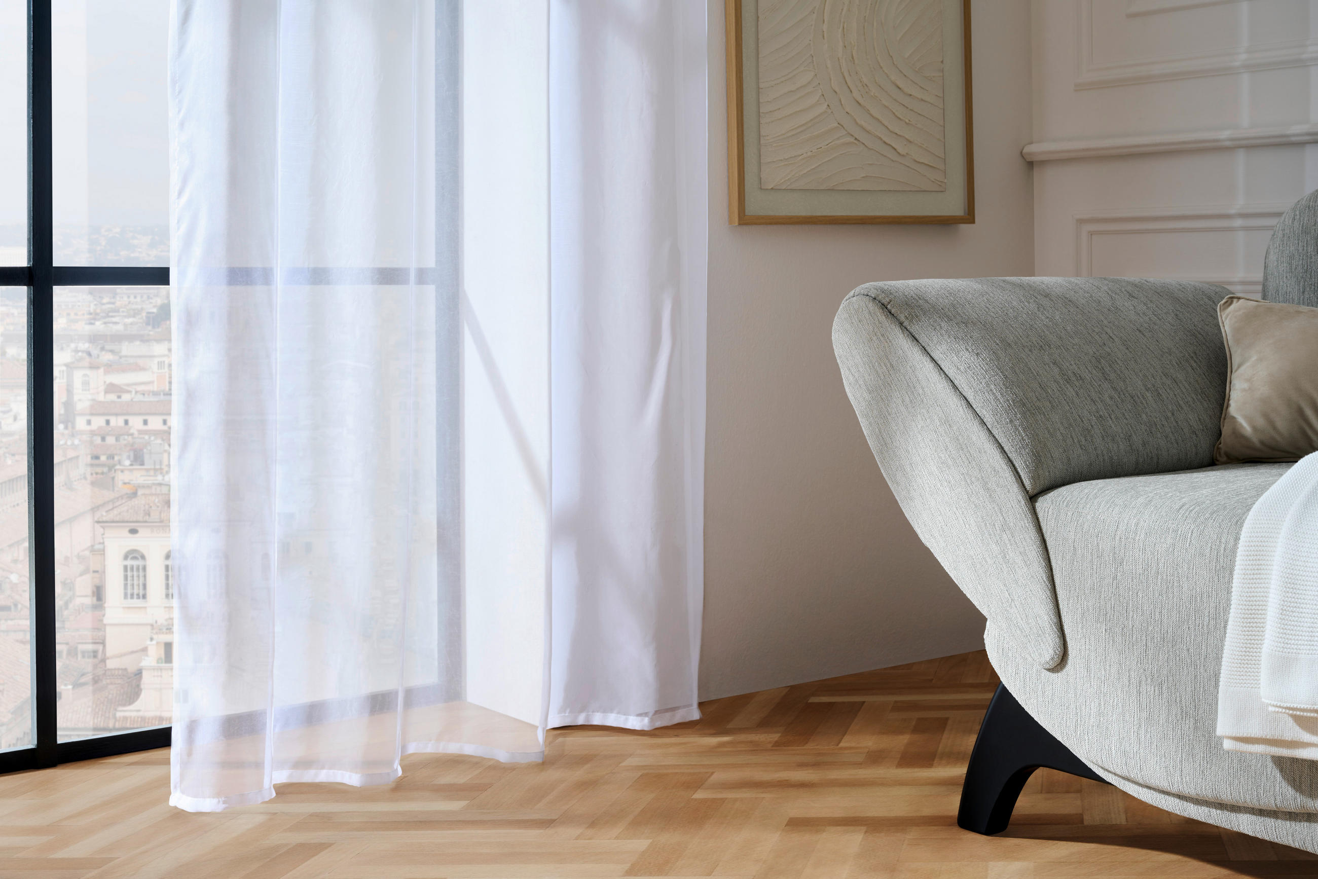 ZAVESA SA KARIKAMA bela - bela, Osnovno, tekstil (135/245cm) - Boxxx