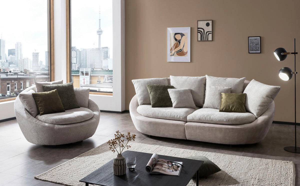 BIGSOFA MAUI Chenille Silberfarben, Beige  - Beige/Silberfarben, MODERN, Kunststoff/Textil (280/87/131cm) - Trendmanufaktur