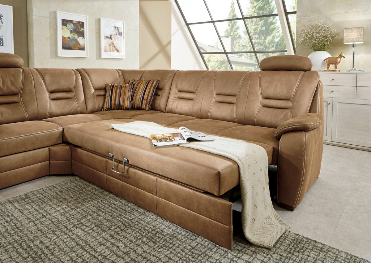 ECKSOFA in Lederlook Braun  - Beige/Braun, Konventionell, Holz/Holzwerkstoff (234/286cm) - Beldomo Comfort