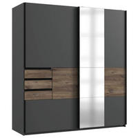 SCHWEBETÜRENSCHRANK in Graphitfarben, Eichefarben  - Eichefarben/Schwarz, Konventionell, Glas/Holzwerkstoff (180/198/65cm) - Modante