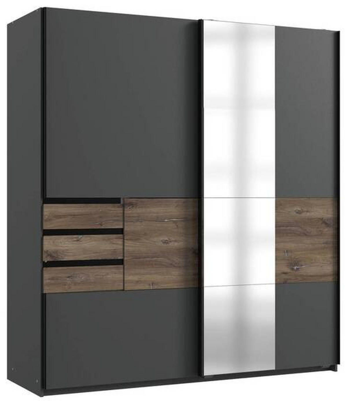 SCHWEBETÜRENSCHRANK in Graphitfarben, Eichefarben  - Eichefarben/Schwarz, Konventionell, Glas/Holzwerkstoff (180/198/65cm) - Modante