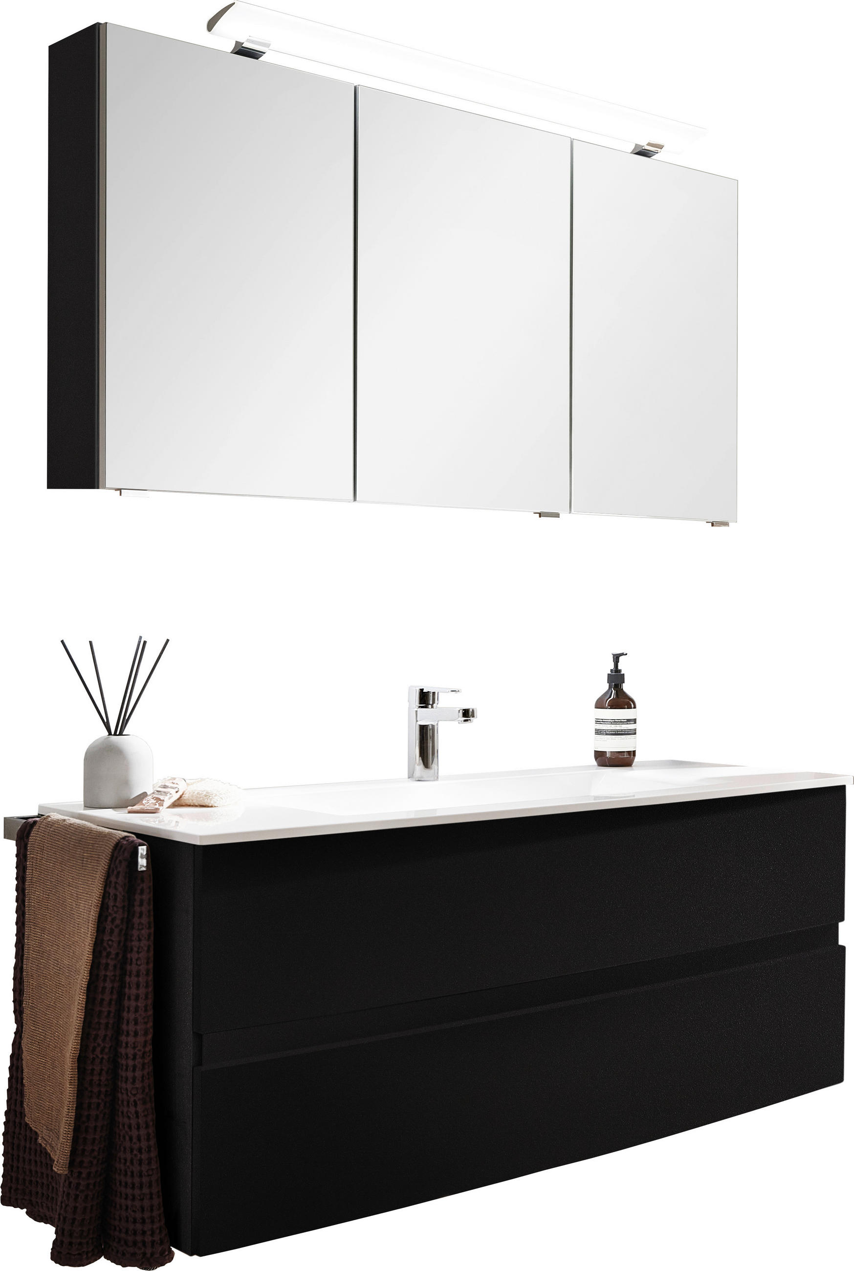 BADEZIMMER  in 121,2 cm  - Dunkelgrau/Weiß, Design, Glas/Holzwerkstoff (121,2cm) - Novel