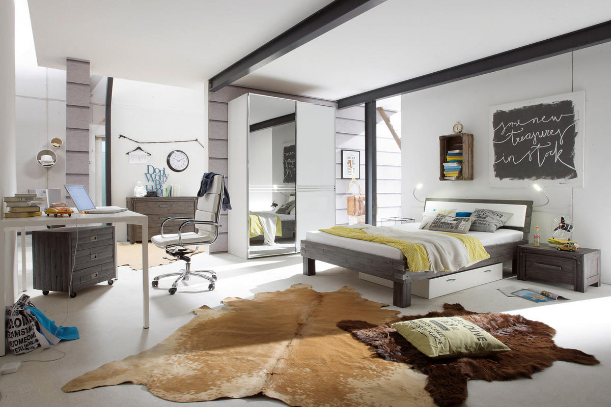 BETT 200/200 cm  in Grau, Akaziefarben   - Grau/Akaziefarben, Konventionell, Holz (200/200cm) - Hasena
