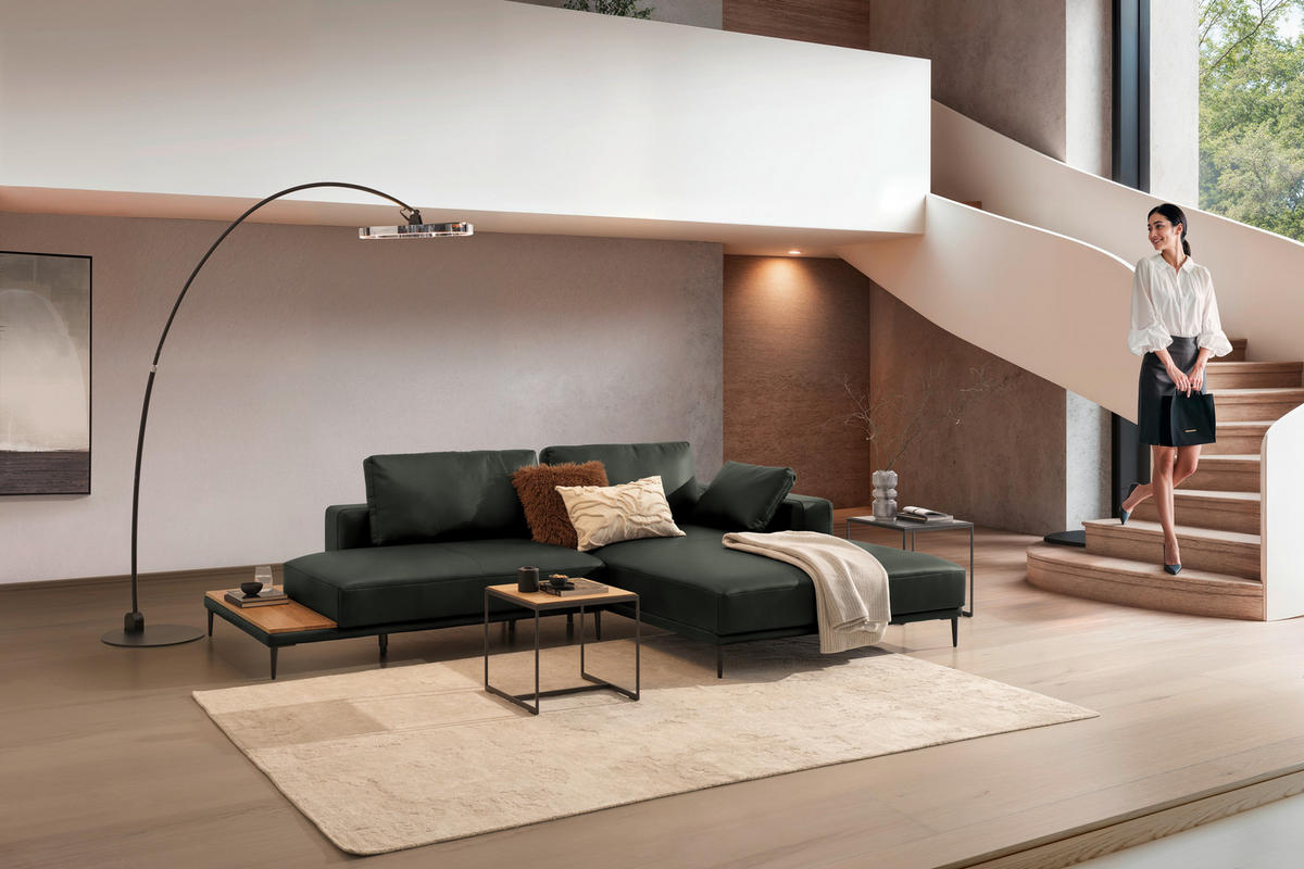 ECKSOFA Echtleder Anthrazit  - Anthrazit/Schwarz, Design, Leder/Metall (304/201cm) - Belluti