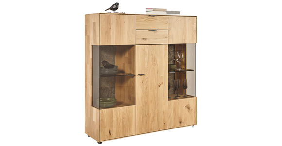 HIGHBOARD Wildeiche  136,9/138,3/37,1 cm  - Wildeiche/Schwarz, Natur, Glas/Holz (136,9/138,3/37,1cm) - Valnatura
