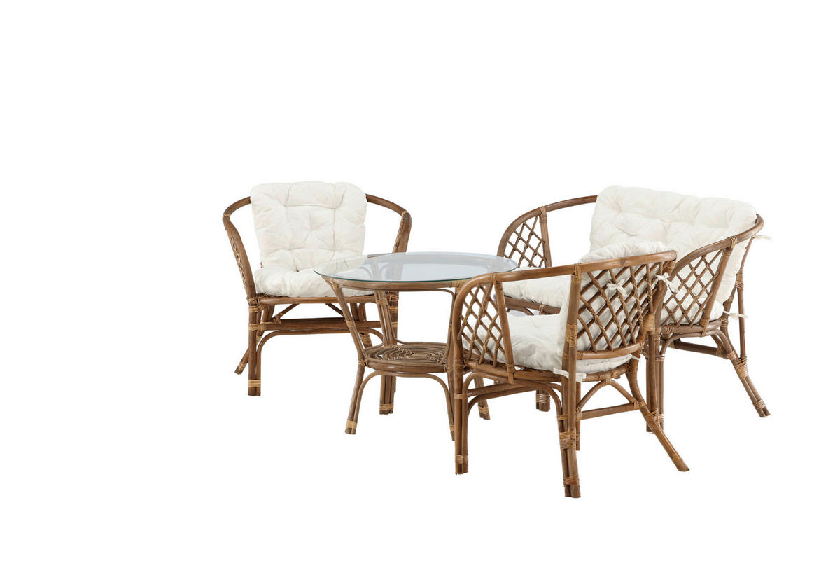 LOUNGEGARNITUR Rattan  - Creme/Naturfarben, MODERN, Holz/Textil (115/71/68cm) - Gardenson