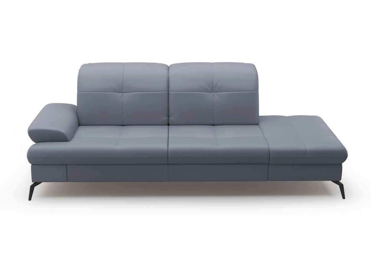 RÉCAMIERE in Echtleder Graublau  - Graublau/Schwarz, Konventionell, Leder/Metall (231/90/122cm) - Sit & More