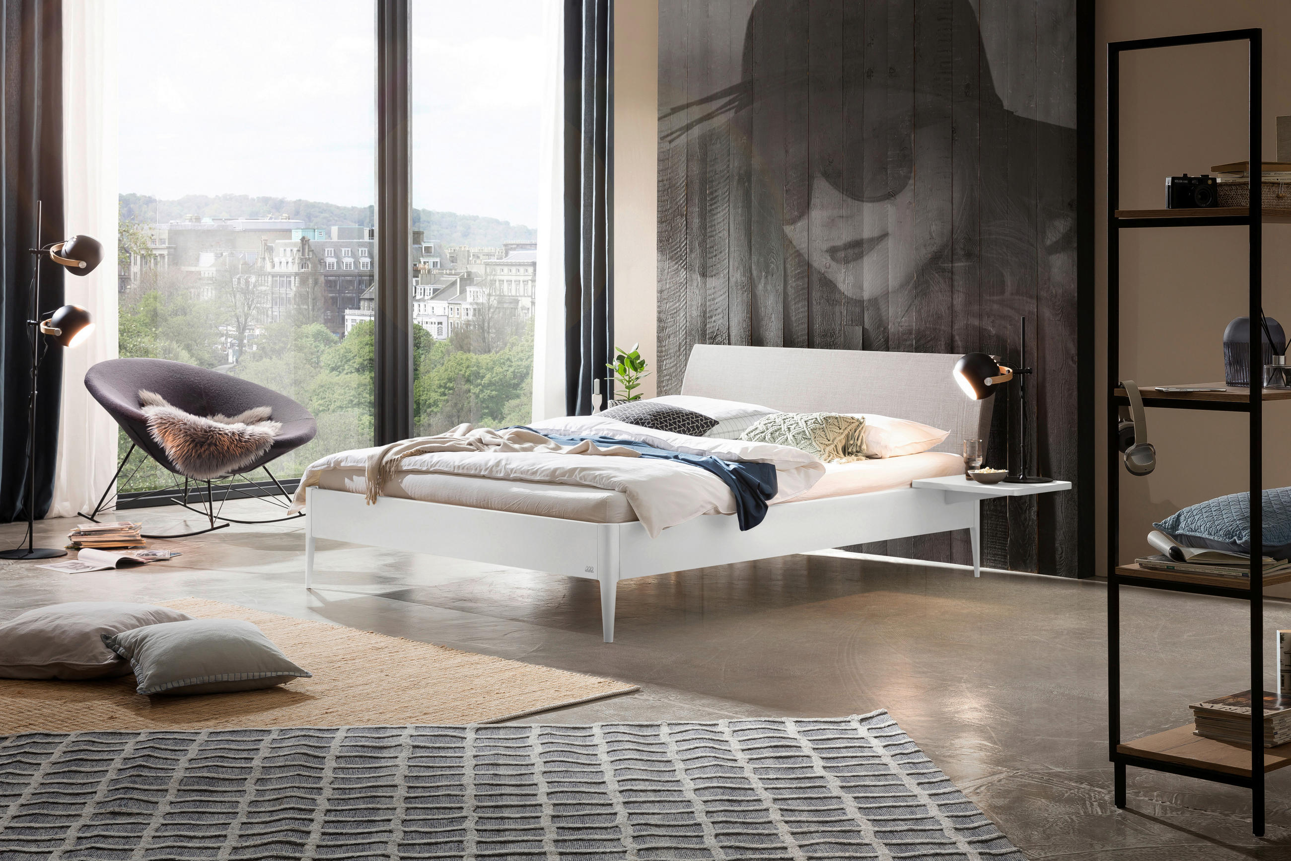 BETT 140/200 cm  in Weiß, Hellgrau  - Hellgrau/Weiß, KONVENTIONELL, Holz/Textil (140/200cm) - Hasena
