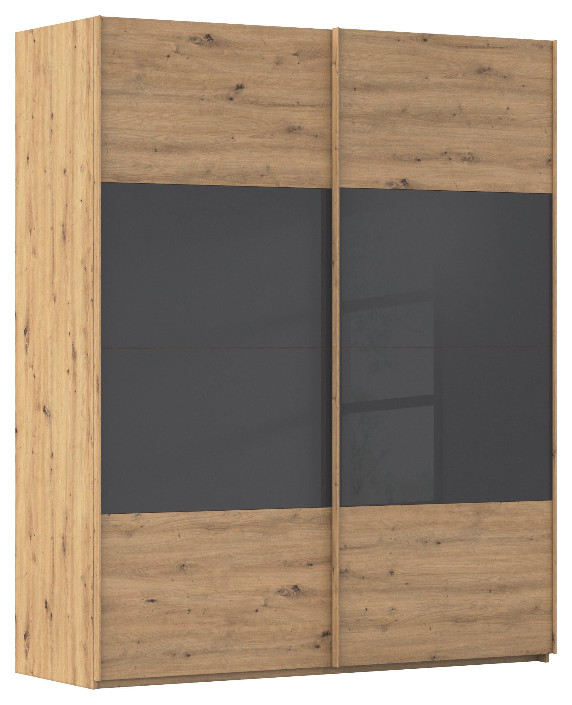 SCHWEBETÜRENSCHRANK 181/223/68 cm 2-türig Schwarz, Eiche Artisan  - Eichefarben/Schwarz, Design, Glas/Holzwerkstoff (181/223/68cm) - Xora