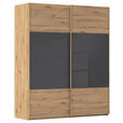 SCHWEBETÜRENSCHRANK 181/223/68 cm 2-türig Schwarz, Eiche Artisan  - Eichefarben/Schwarz, Design, Glas/Holzwerkstoff (181/223/68cm) - Xora