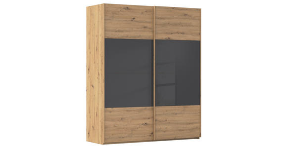 SCHWEBETÜRENSCHRANK 181/223/68 cm 2-türig Schwarz, Eiche Artisan  - Eichefarben/Schwarz, Design, Glas/Holzwerkstoff (181/223/68cm) - Xora