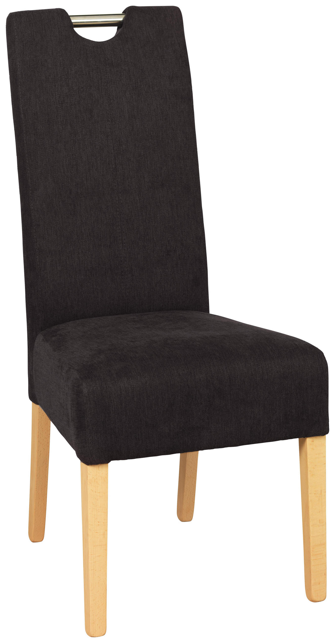 Stuhl in Holz, Metall, Textil Buchefarben, Dunkelbraun