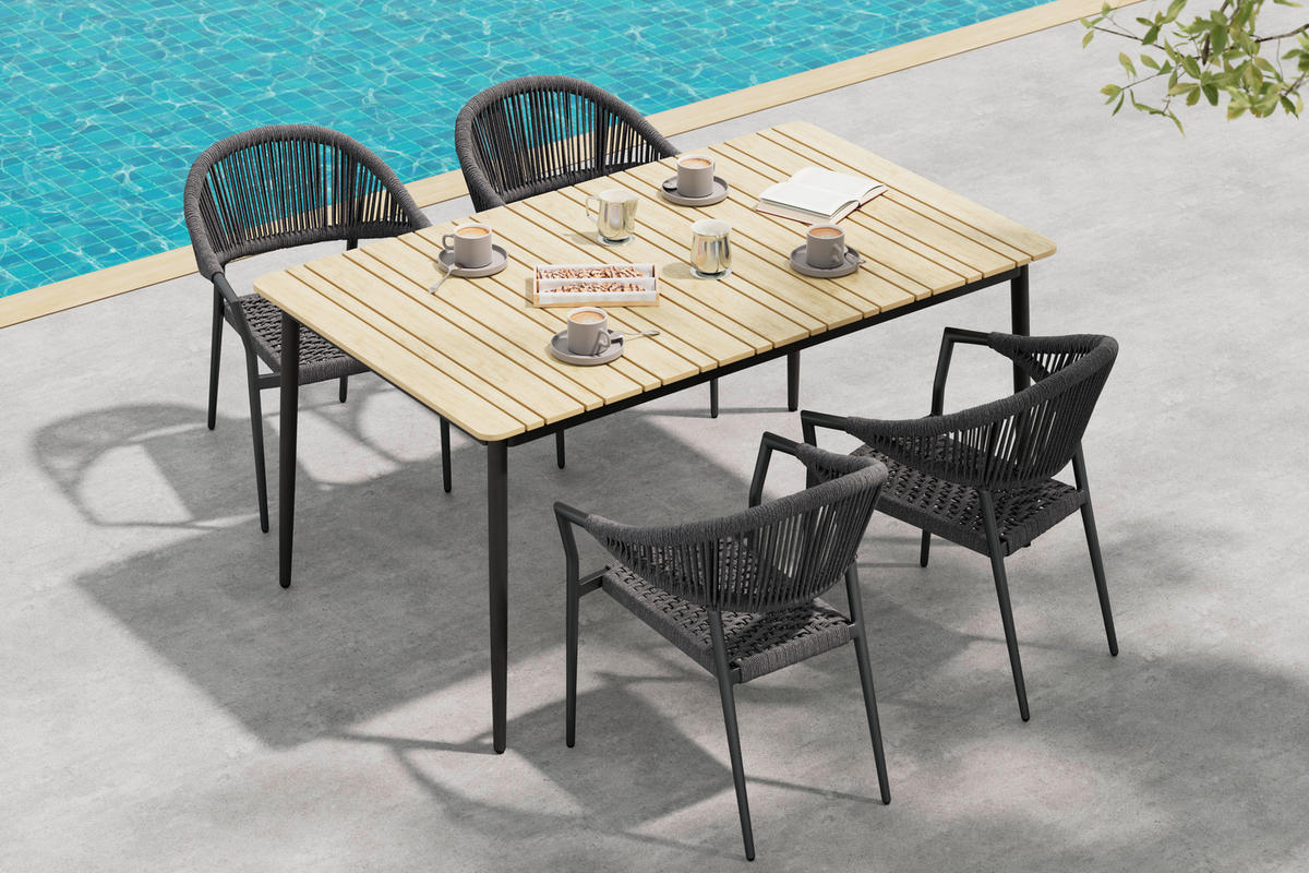 GARTENTISCH Metall, Kunststoff rechteckig  - Dunkelgrau/Naturfarben, MODERN, Kunststoff/Metall (150/74/90cm) - Ambia Garden