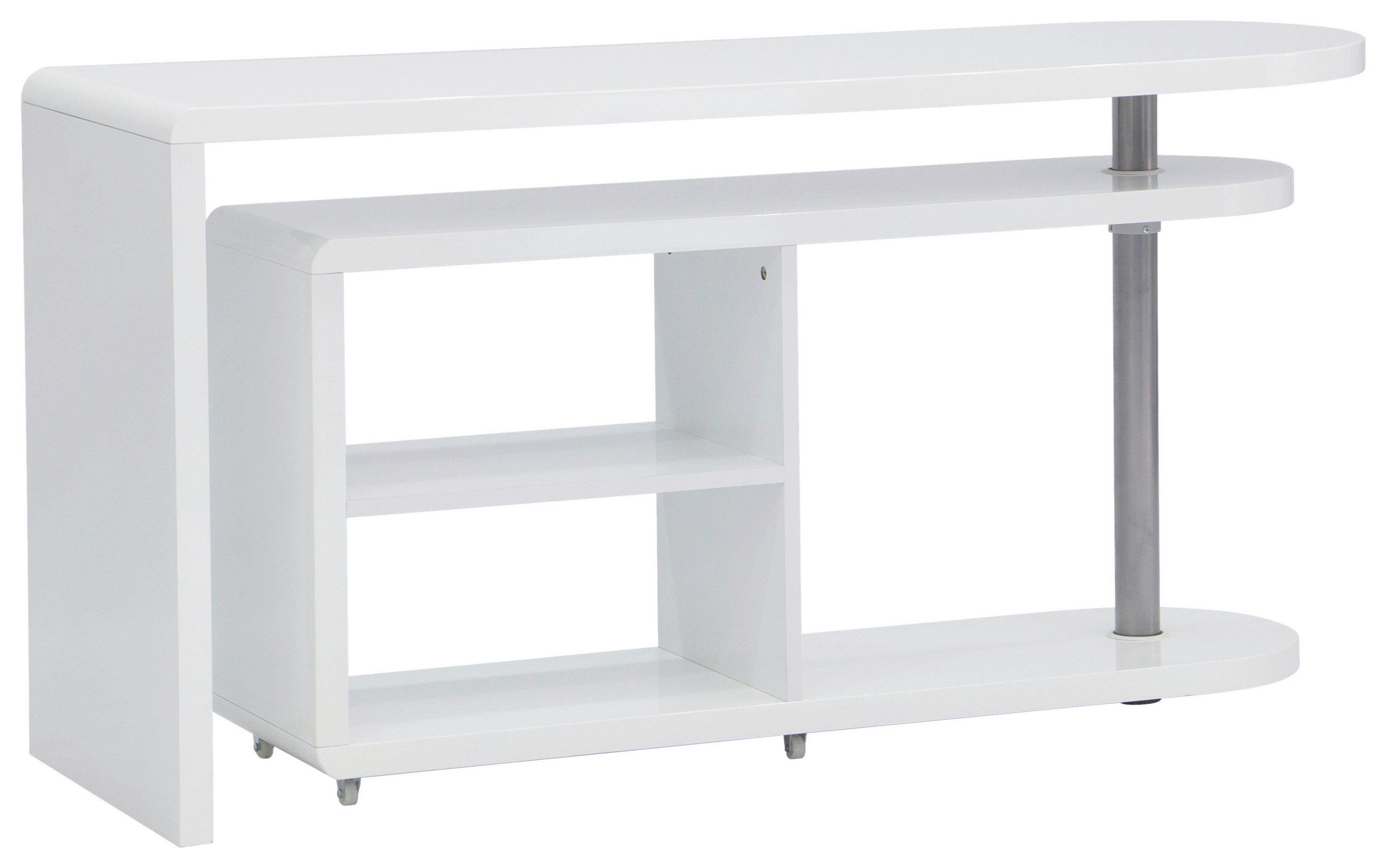 ECKSCHREIBTISCH  in Silberfarben, Weiß Hochglanz  - Weiß Hochglanz/Silberfarben, MODERN, Holzwerkstoff/Kunststoff (145/74.7/50cm) - MID.YOU