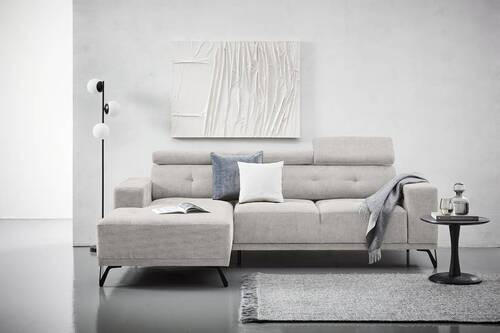 ECKSOFA Hellgrau Chenille  - Hellgrau/Schwarz, KONVENTIONELL, Textil/Metall (178/264cm) - Hom`in
