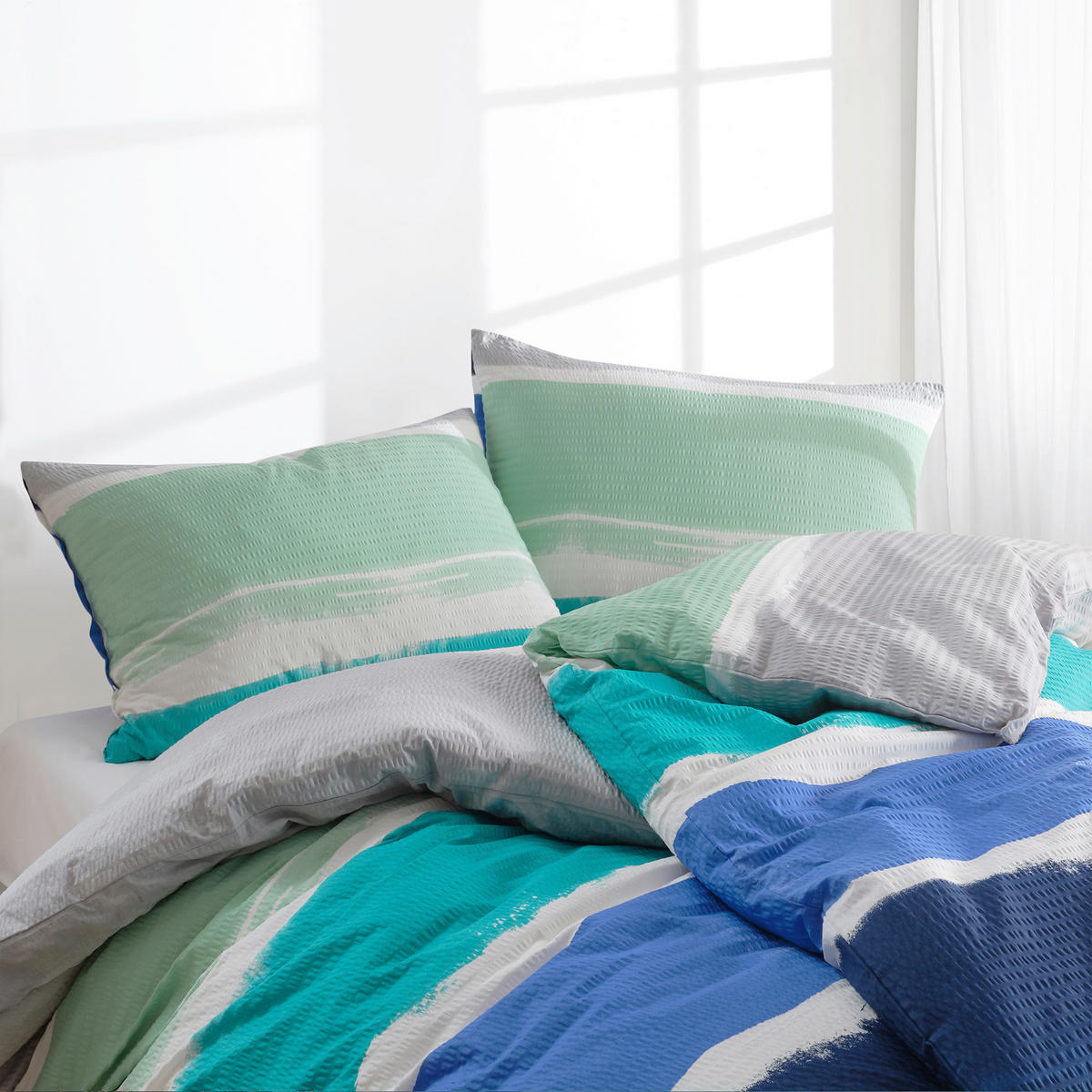 BETTWÄSCHE 2-teilig Seersucker 135/200 cm  - Blau, Basics, Textil (135/200cm) - Florella