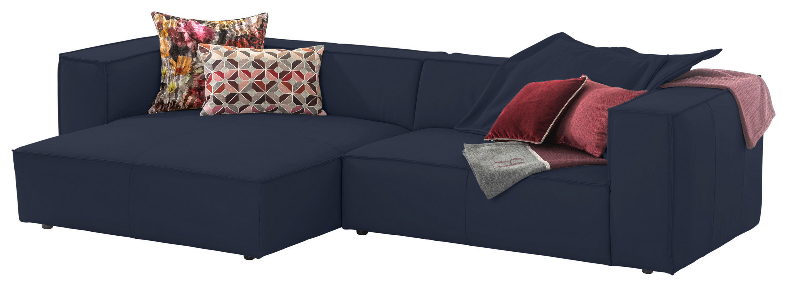 ECKSOFA around the block Blau Echtleder Rückenkissen, Rücken echt  - Blau/Schwarz, MODERN, Leder/Kunststoff (164/300cm) - Chilliano