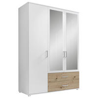 OMARA ZA OBLAČILA, bela, hrast artisan  - bela/barve aluminija, Konvencionalno, umetna masa/steklo (125/190/51cm) - Carryhome