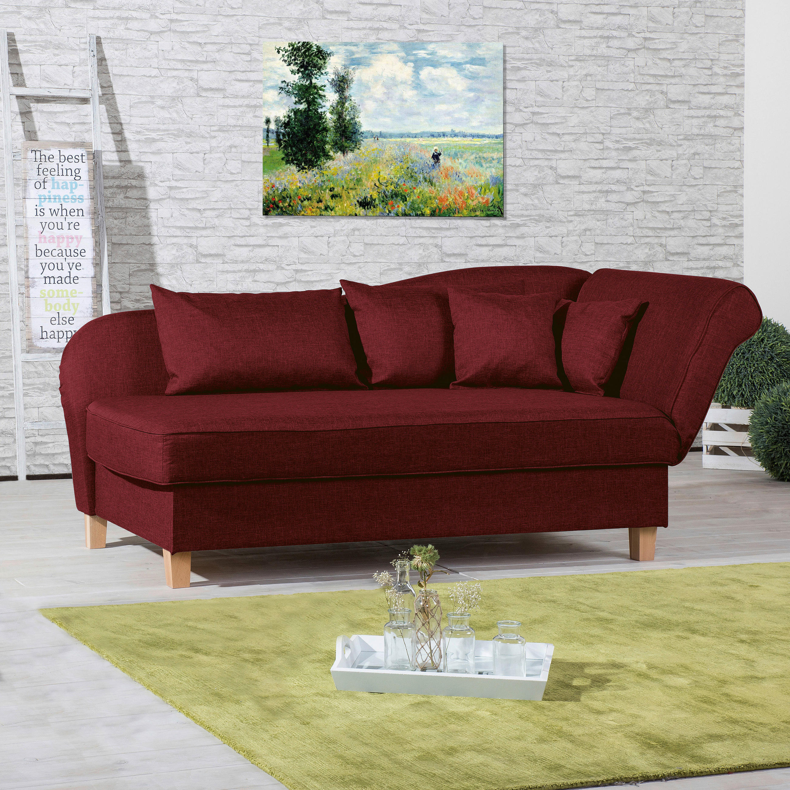 RÉCAMIERE Rot Flachgewebe  - Buchefarben/Rot, Design, Holz/Textil (190/88/82cm) - Max Winzer