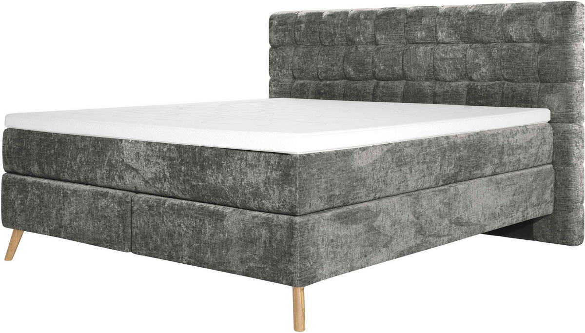 BOXSPRINGBETT 160/200 cm  in Dunkelgrau  - Eichefarben/Dunkelgrau, Design, Holz/Textil (160/200cm) - Esposa