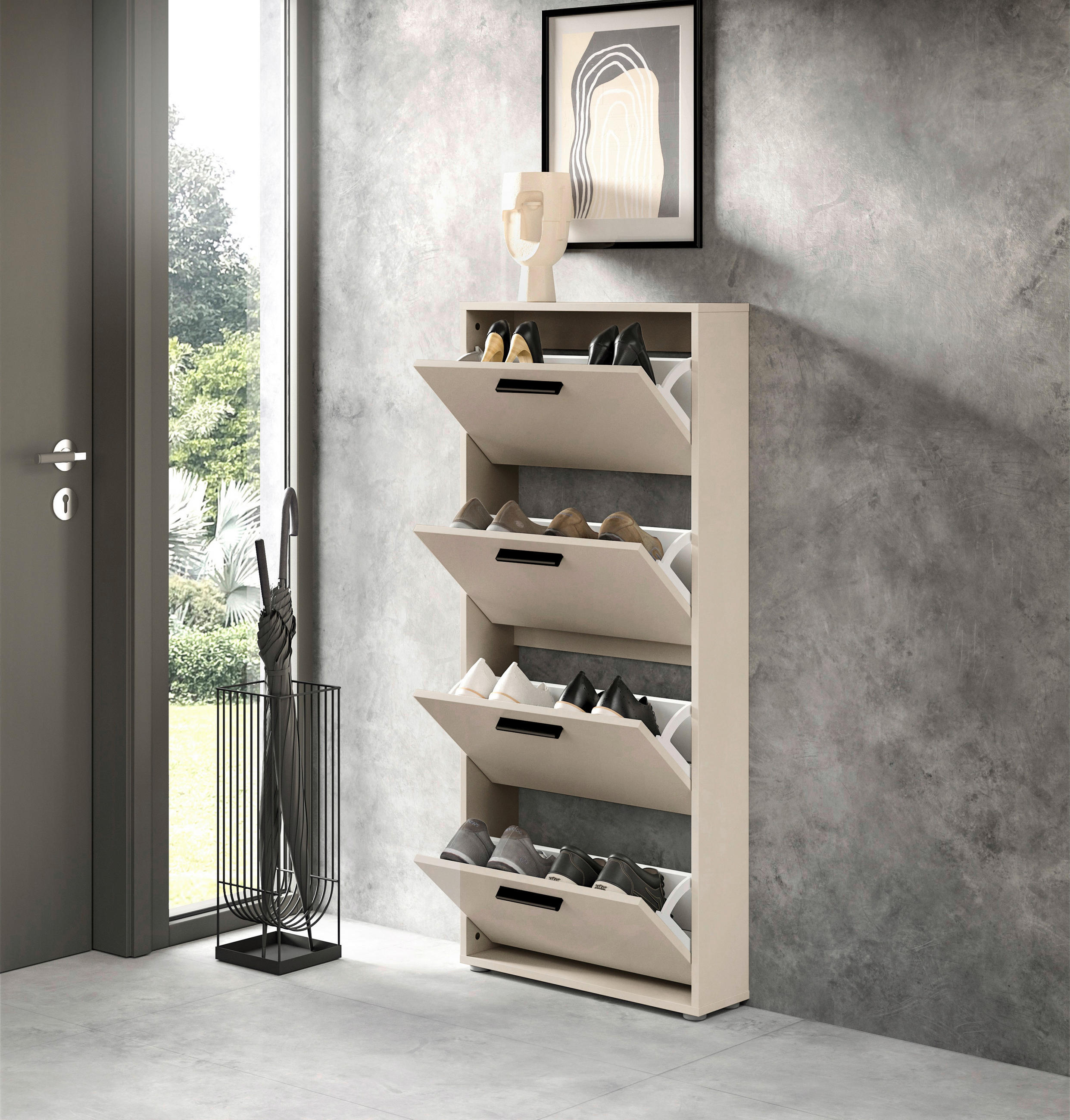 BILLENŐS CIPŐSSZEKRÉNY 59/136/17 cm  - kasmírszínű/fekete, Design, műanyag/faalapú anyag (59/136/17cm) - Carryhome