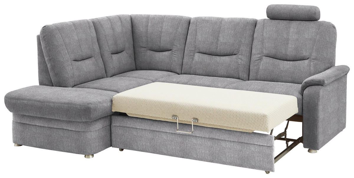 ECKSOFA Chenille Hellgrau  - Hellgrau/Schwarz, Konventionell, Kunststoff/Textil (185/235cm) - Beldomo Comfort