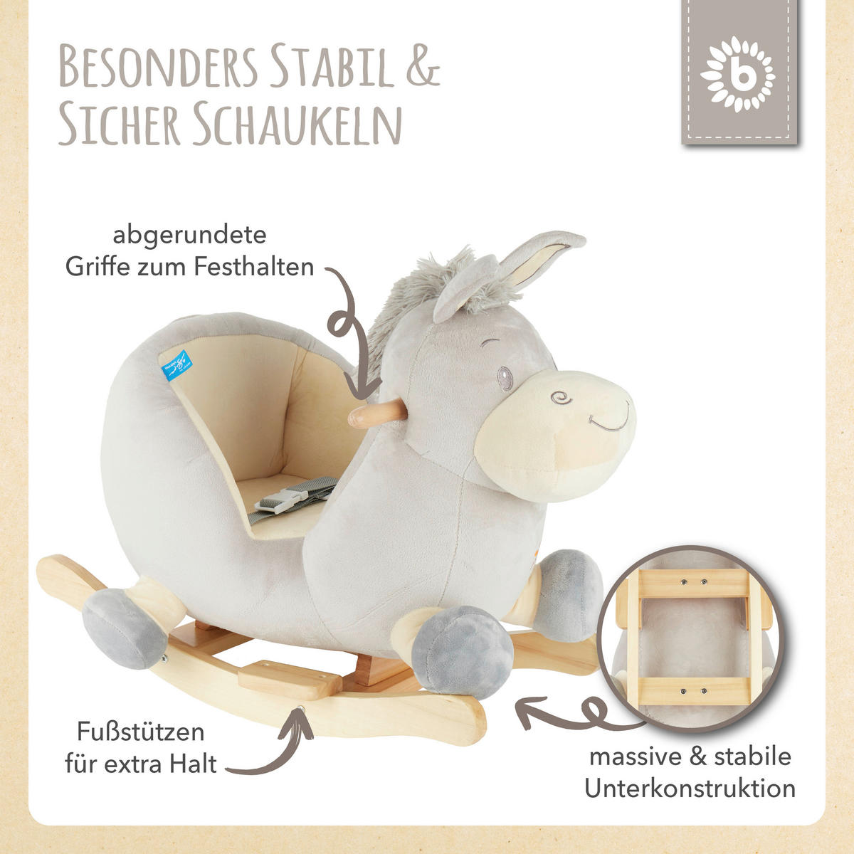 SCHAUKELTIER ESEL FIPS - Naturfarben/Grau, KONVENTIONELL, Holz/Textil (60/33/48cm)