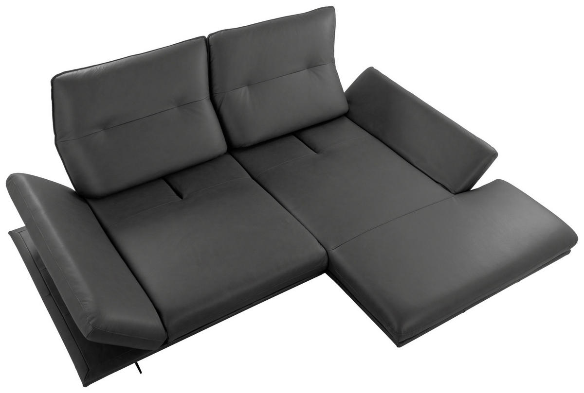 ECKSOFA 235/160 cm  in Echtleder Dunkelgrau Rücken echt, Armteilverstellung, Kopfteilverstellung, Sitztiefenverstellung  235/160 cm  - Dunkelgrau/Schwarz, Design, Leder/Metall (235/160cm) - Celina Home