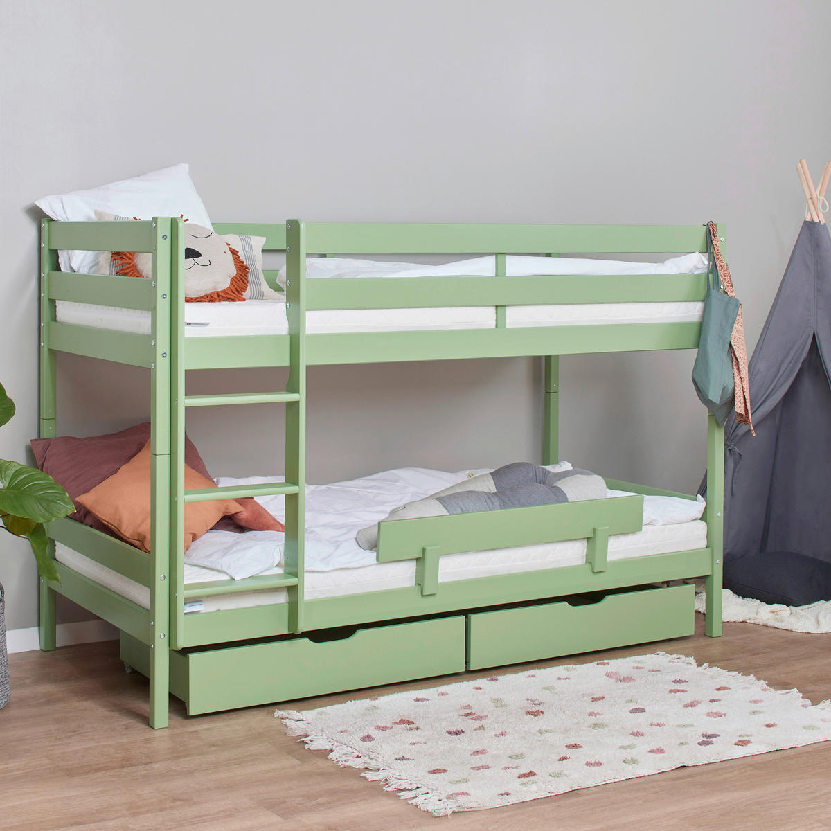 ETAGENBETT - Naturfarben/Grün, MODERN, Holz (90/200cm) - MID.YOU