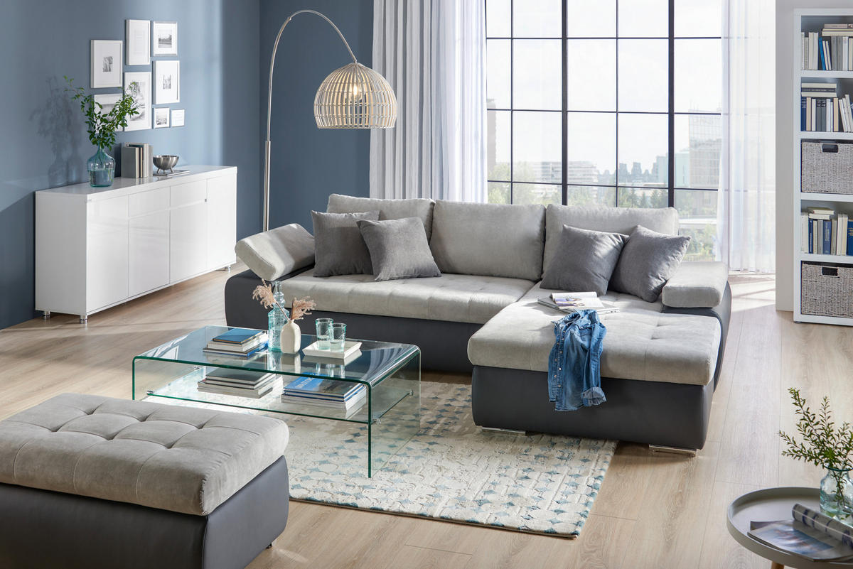 ECKSOFA Grau, Dunkelgrau Flachgewebe  - Dunkelgrau/Grau, Design, Kunststoff/Textil (271/175cm) - MID.YOU