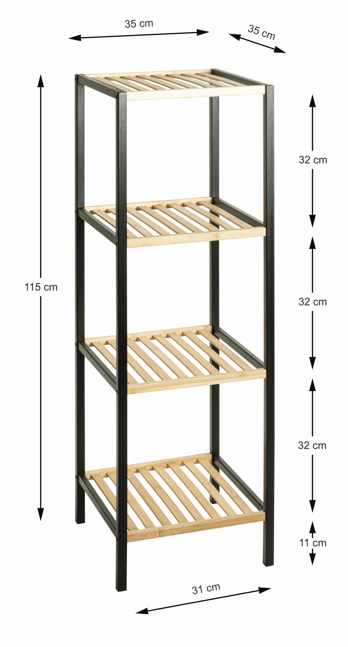 REGAL Bambus Hartholz Naturfarben, Schwarz  - Schwarz/Naturfarben, Design, Holz (35/115/35cm)