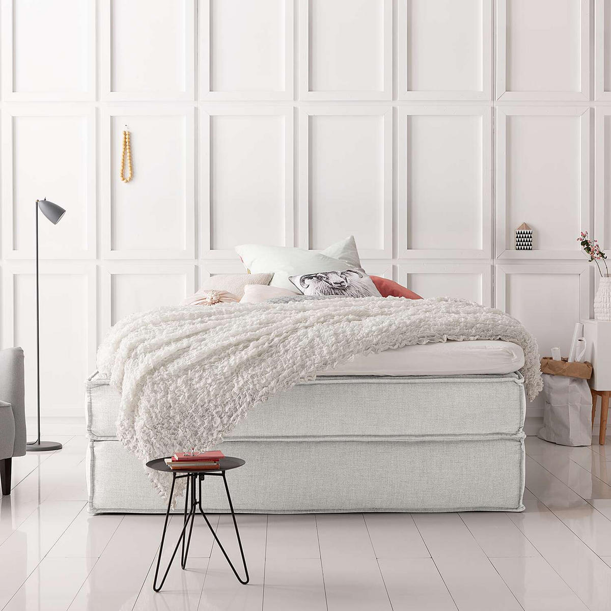 BOXSPRINGBETT 180/220 cm  in Creme  - Creme/Schwarz, Design, Textil (180/220cm) - home24