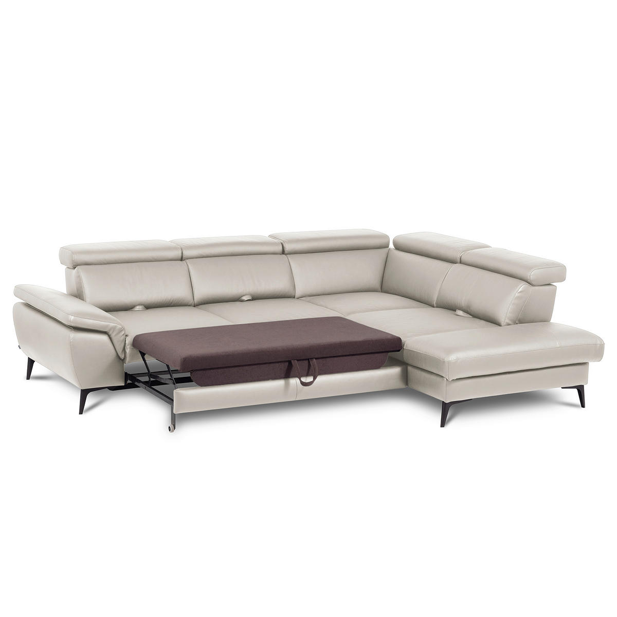ECKSOFA Lederlook Echtleder Platinfarben  - Platinfarben/Schwarz, Design, Leder/Textil (274/220cm) - Livetastic
