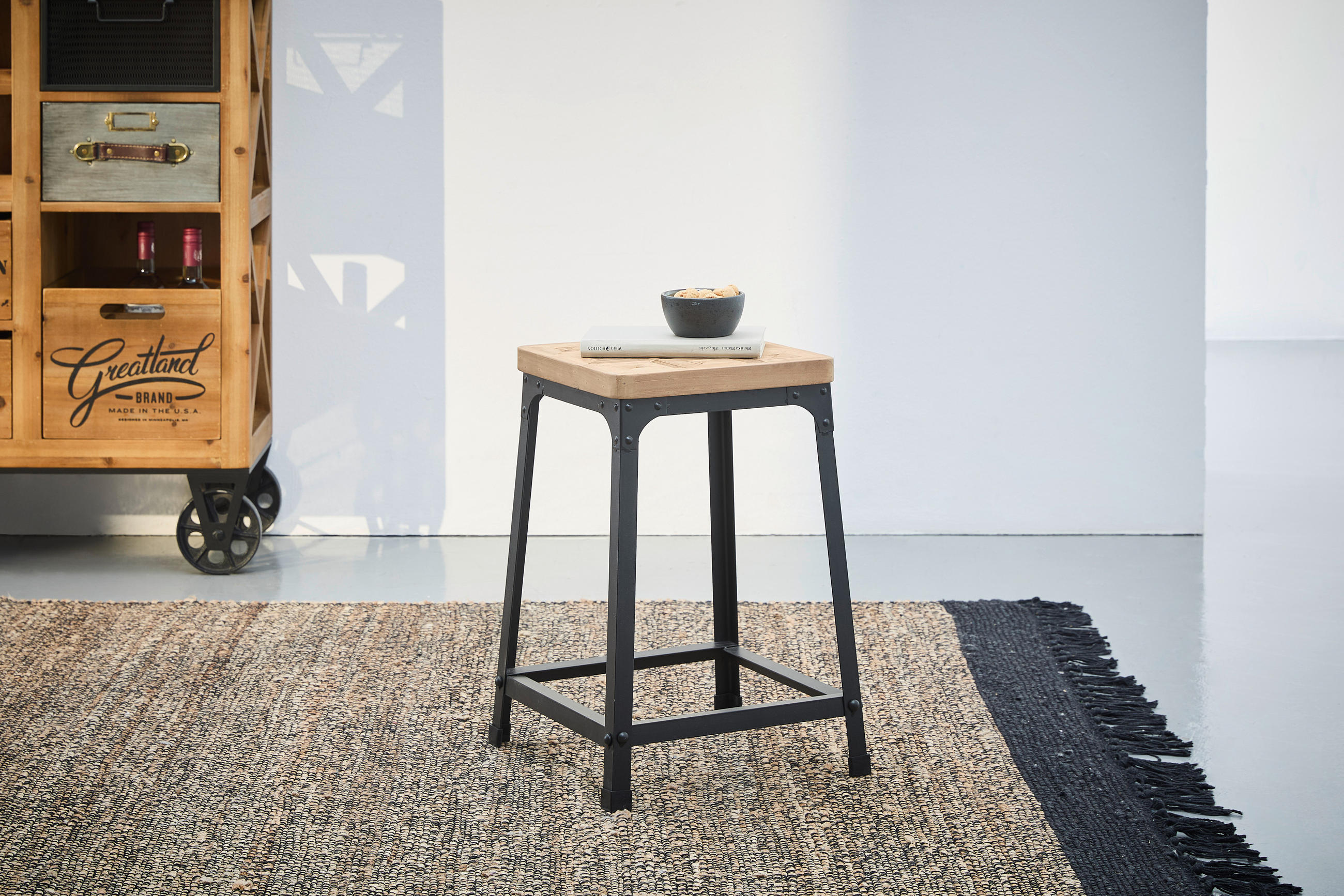 HOCKER Tanne Naturfarben, Schwarz  - Schwarz/Naturfarben, LIFESTYLE, Holz/Metall (35,5/50/34cm) - Landscape